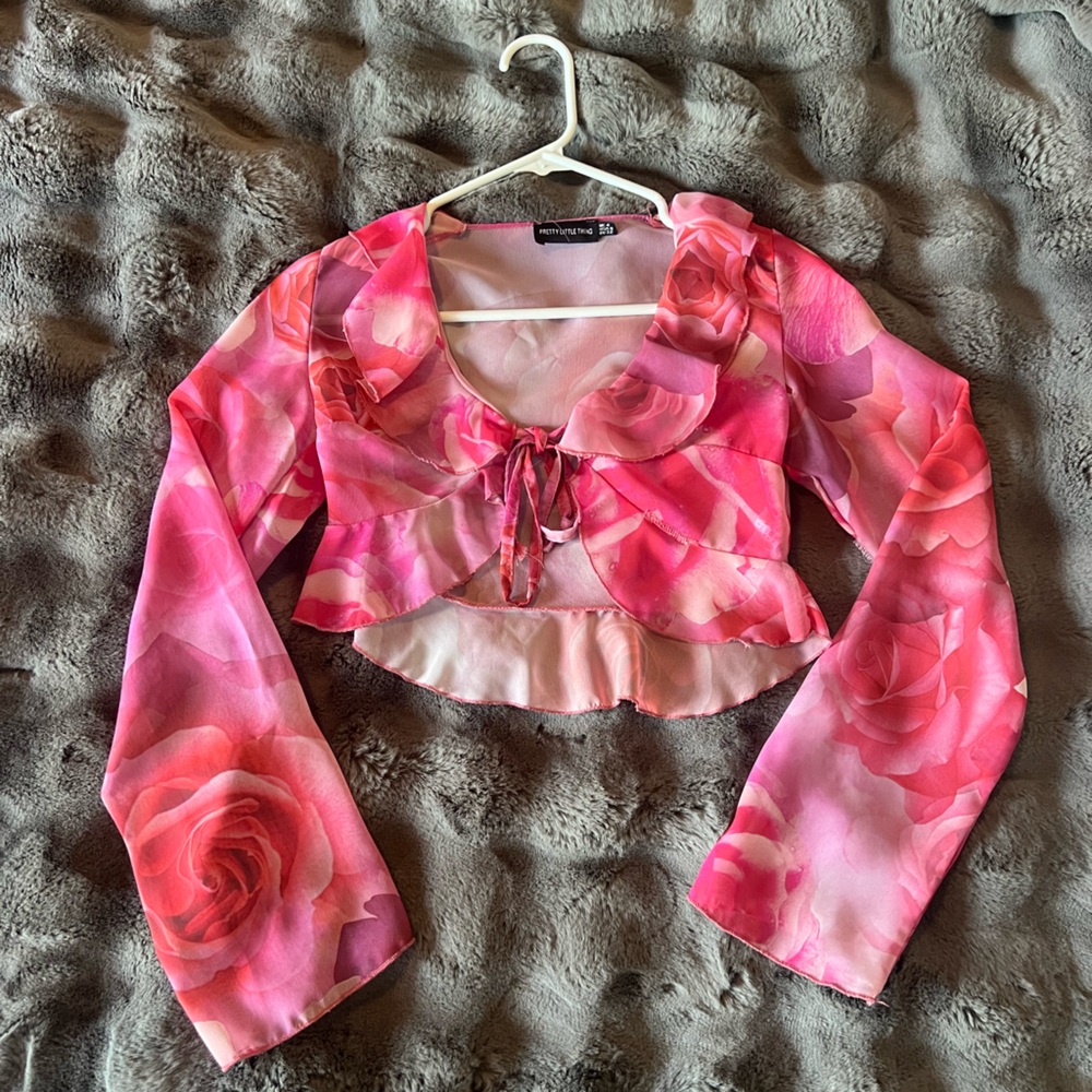 Pink Floral Long Sleeve Blouse